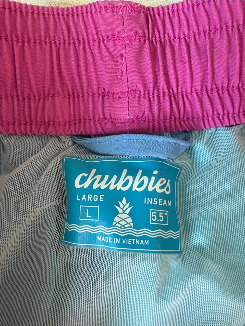 chubbies Colorblock Swim Shorts in Magenta, Teal & Light Blue